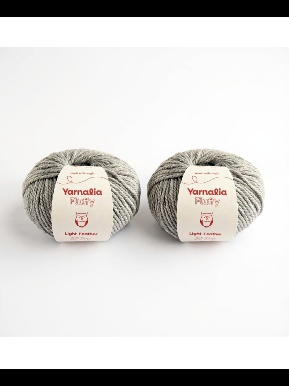Yarnalia Fluffy Light Feather Yarn - Light Gray (2 Balls)